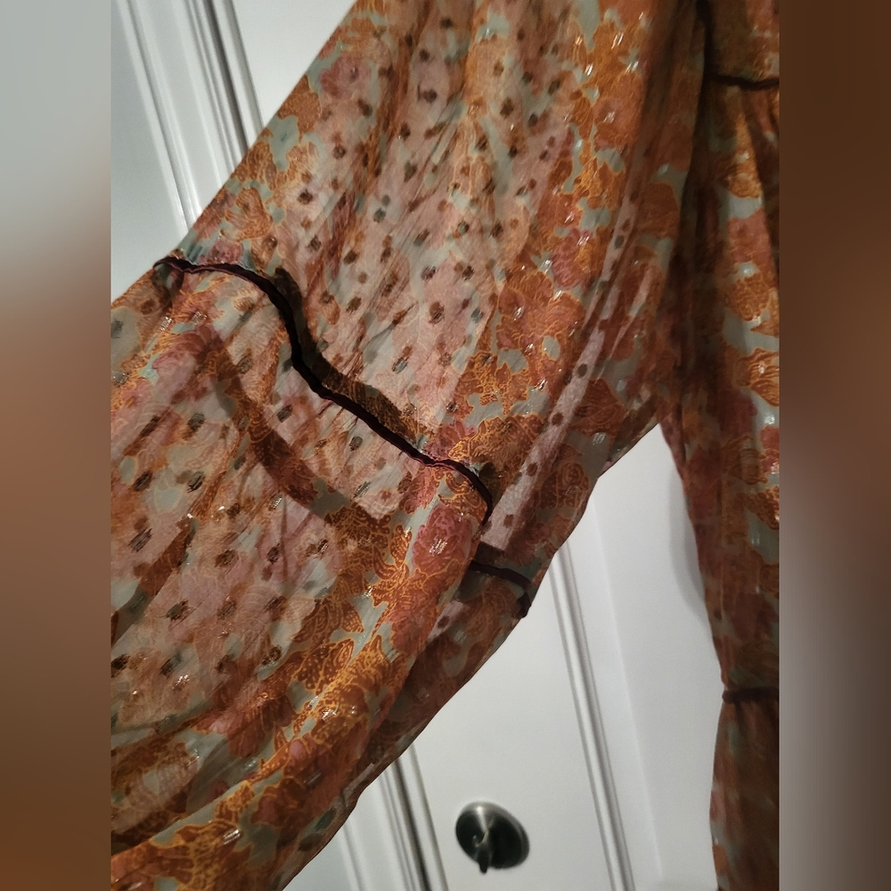 Free people Tiered Babydool Ballon Puff Orange Sheer Mini Dress Size - Picture 9 of 15